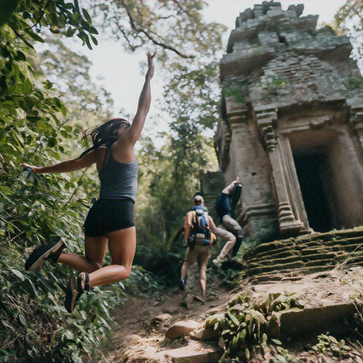 Joyful Leap at the Ancient Temple