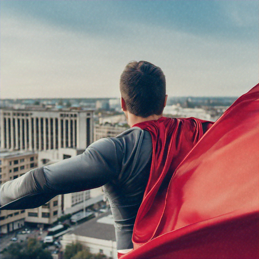 Hope Takes Flight: Superhero Stands Guard Over City