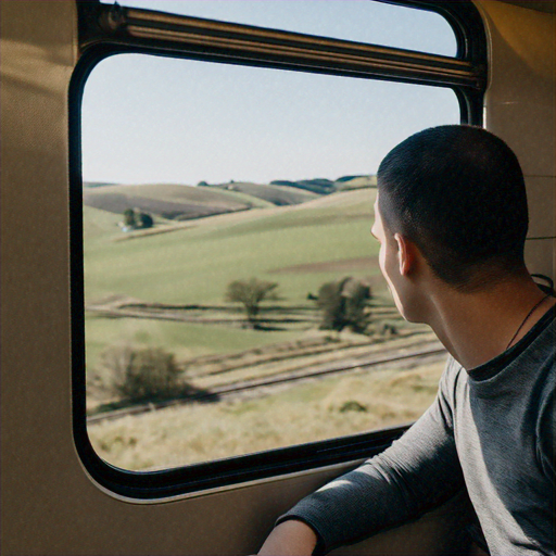 Contemplation in Motion: A Man Finds Tranquility on a Train Journey