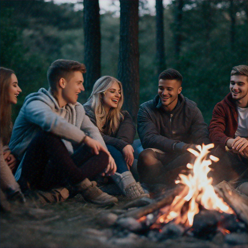 Campfire Laughter: Friends Share a Moment of Joy Under the Stars