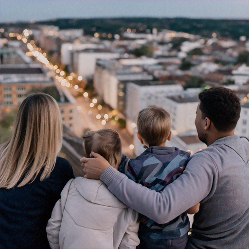 City Lights, Family Love: A Rooftop Moment at Dusk