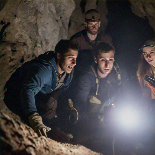 Lost in the Shadows: A Flashlight’s Beam Illuminates a Mysterious Cave Adventure