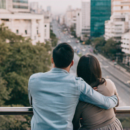 A Moment of Serenity: Couple Shares Intimate Moment on City Rooftop