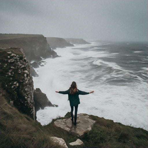 A Solitary Figure Against the Fury of the Sea