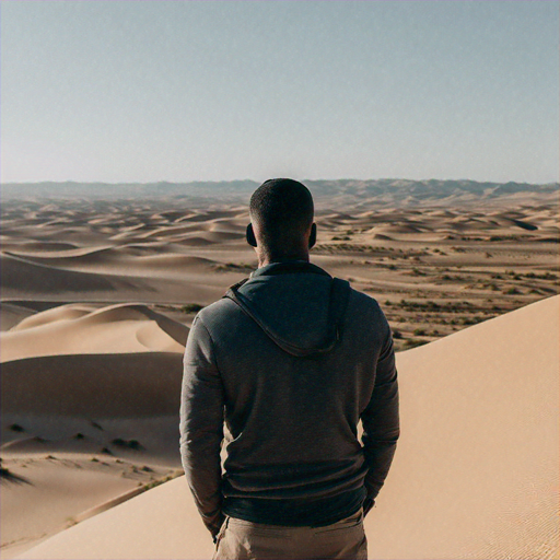 Lost in the Vastness: A Solitary Figure Contemplates the Desert