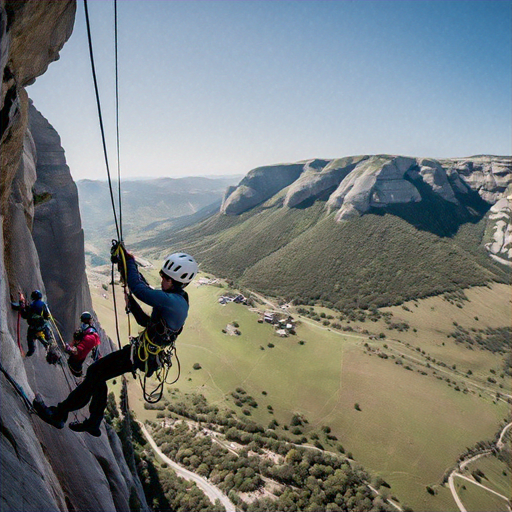 Adrenaline Rush: Climber Dangles Over Breathtaking Mountain Range