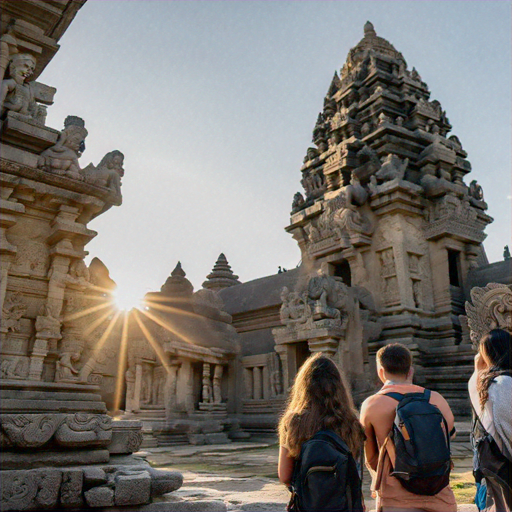 Sunbeams Illuminate Tranquility in Temple Courtyard