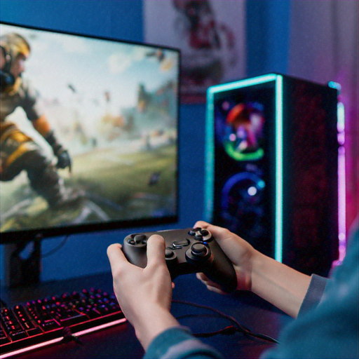 Immersed in the Game: Blue and Purple Lighting Highlight a Gamer’s Focus