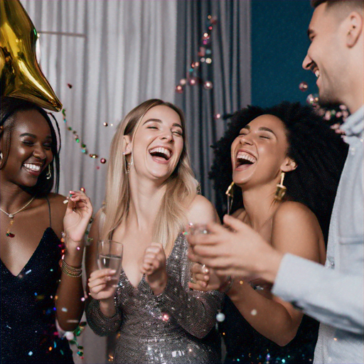 Friends Celebrate with Joyful Laughter and Confetti