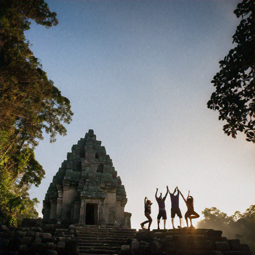 Silhouettes of Adventure: A Tranquil Sunset at the Ancient Temple