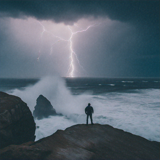 A Solitary Figure Contemplates the Storm’s Fury