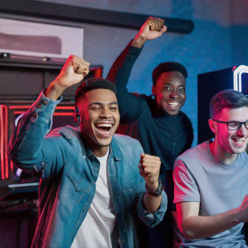 Neon Nights: Friends Celebrate Victory in a Burst of Joy