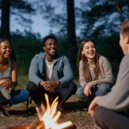 Campfire Camaraderie: Friends Gather Under the Stars