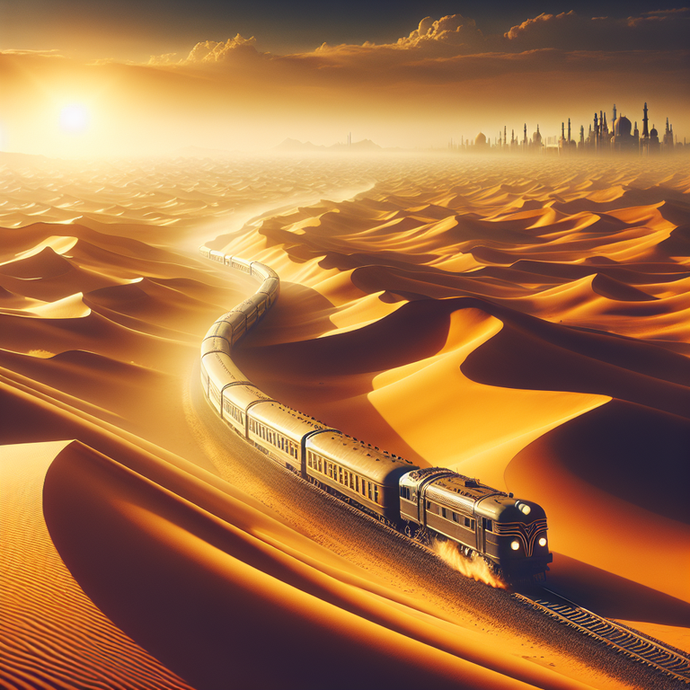 A Journey into the Unknown: Train Disappears into the Desert Sunset