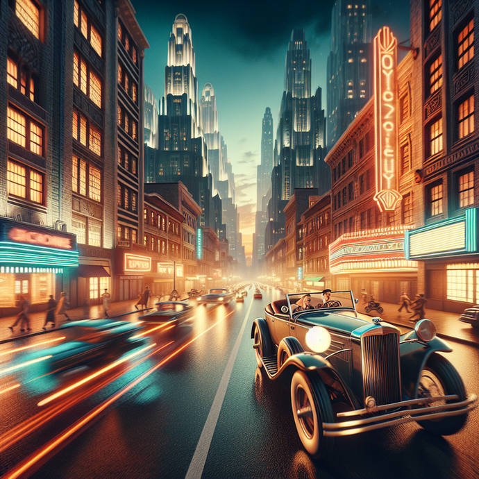 Nostalgic City Lights: A Classic Car’s Evening Rush