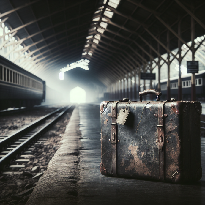 A Suitcase Full of Memories on a Misty Platform