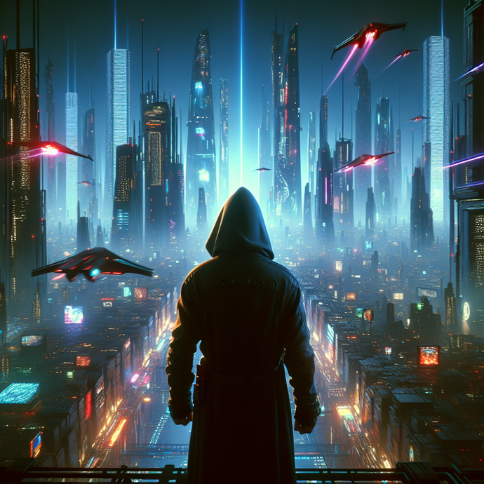 Silhouette of Mystery in a Neon-Drenched Future