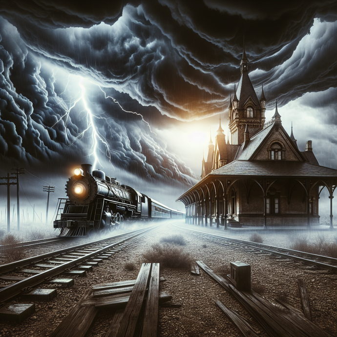 A Stormy Encounter: Vintage Train Meets Abandoned Station