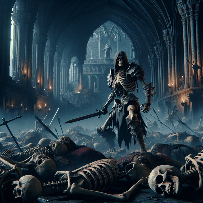 Triumphant Skeleton in a Gothic Cathedral