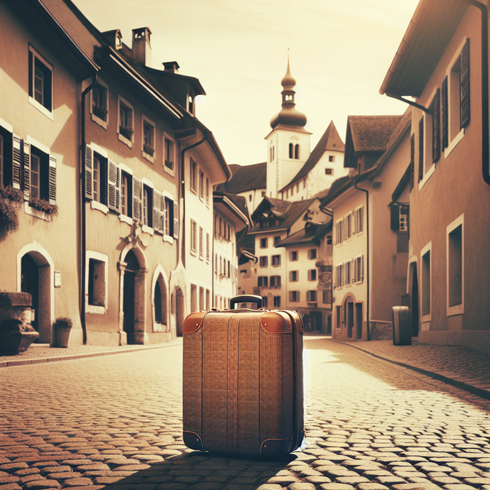 A Vintage Suitcase Awaits Adventure in a Quaint European Town