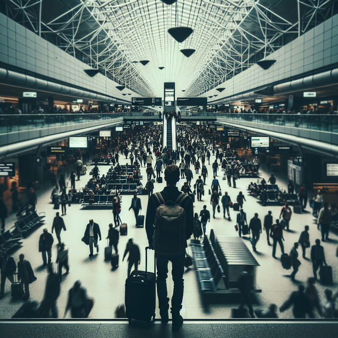 Lost in the Crowd: A Moment of Contemplation in a Bustling Airport