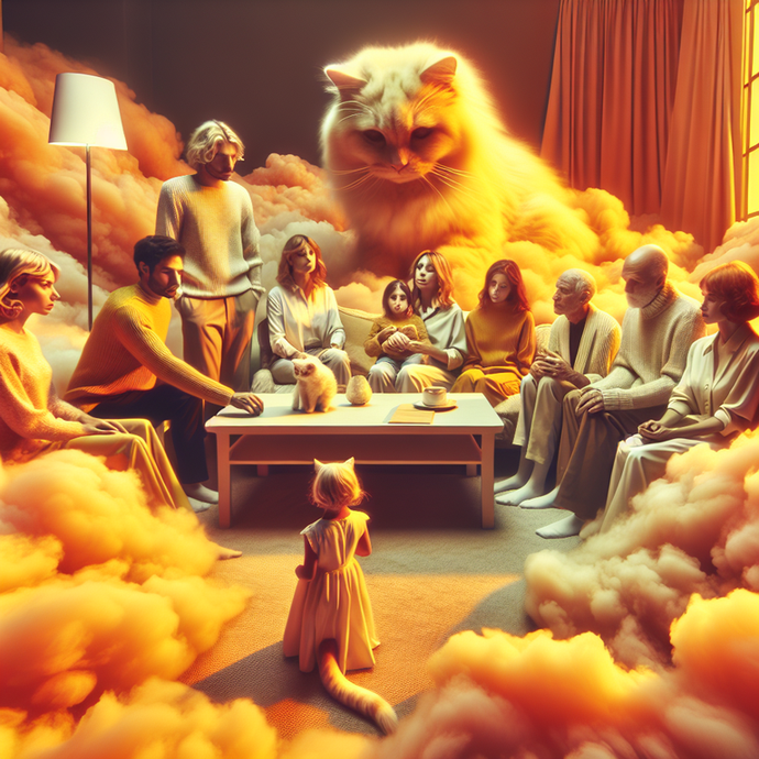 A Dreamy Family Gathering, Surrounded by Clouds and a Giant Cat