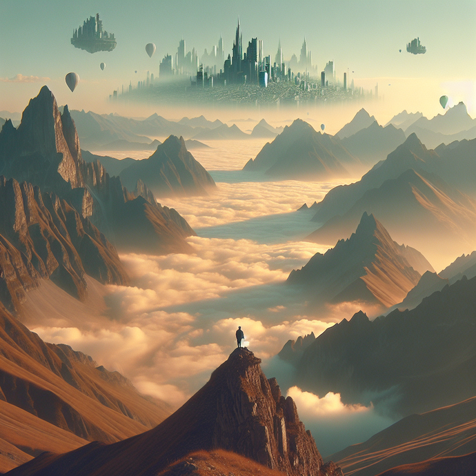 A Solitary Figure Gazes Upon a Futuristic City in the Clouds