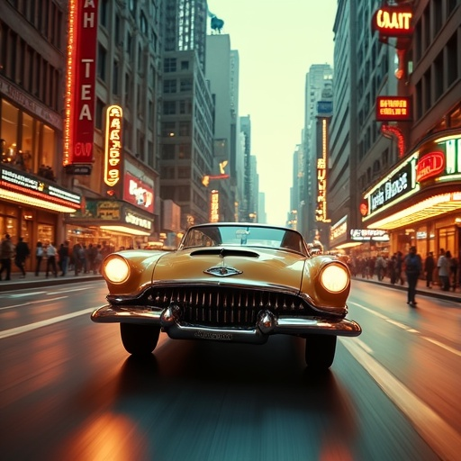 Neon Nights: A Classic Car Cruises Through City Lights