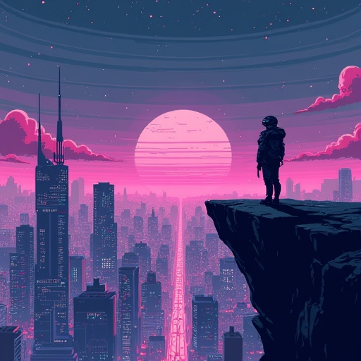 A Solitary Figure Gazes Upon a Futuristic Cityscape