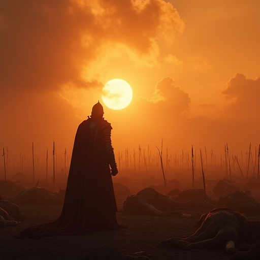 Silhouetted Against the Setting Sun: A Lone Figure in a Field of Spears