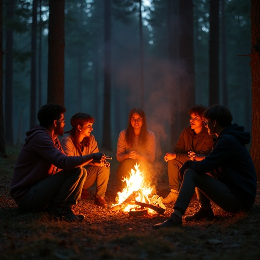 Campfire Tales: Friends Gather Under the Stars