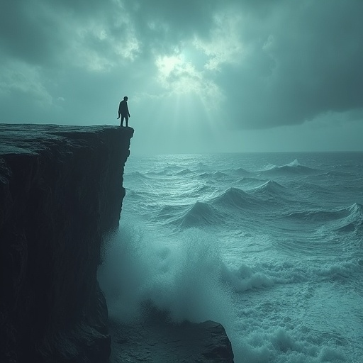 A Solitary Figure Contemplates the Stormy Sea