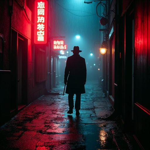 Lost in the Neon Haze: A Figure Vanishes into the Night