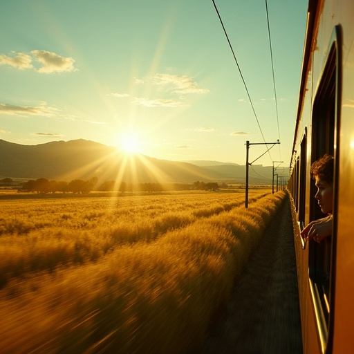 Golden Hour Journey: A Train Ride Filled with Hope and Mystery