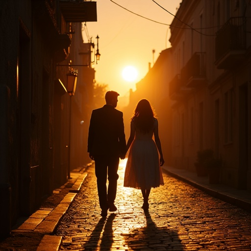 Silhouettes of Love: A Romantic Sunset Stroll