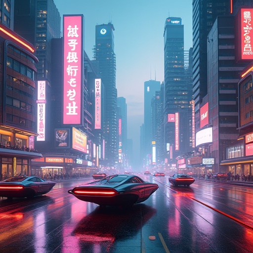 Cyberpunk Cityscape: Neon Lights and Wet Streets