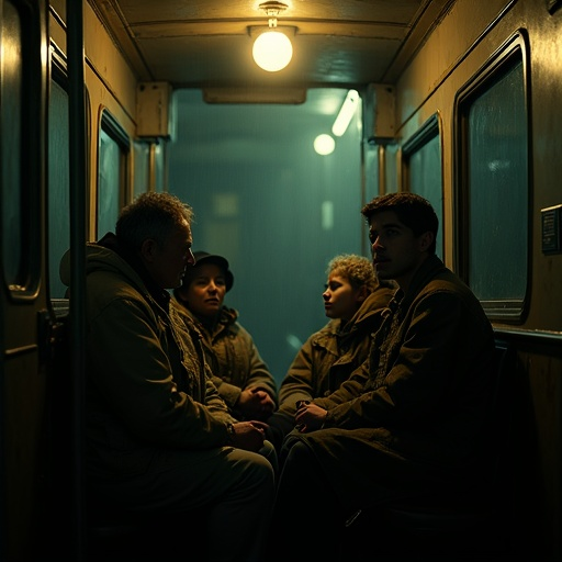 Shadows and Secrets: A Tense Encounter on a Dimly Lit Train