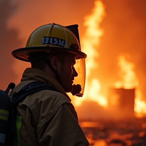 Silhouetted Against the Flames: A Firefighter’s Courage