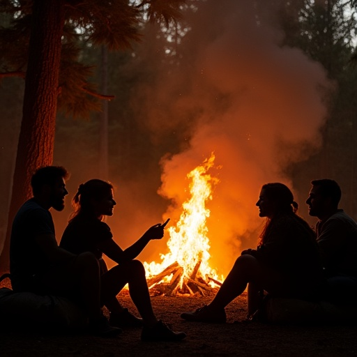 Silhouettes of Friendship: A Cozy Campfire Under the Stars