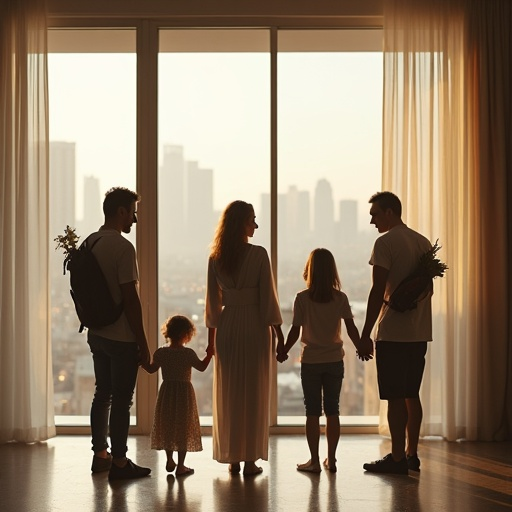 Silhouettes of Togetherness: A Family’s Moment of Quiet Contemplation