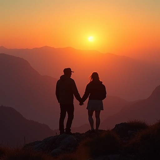 Silhouettes of Love Against a Fiery Sunset