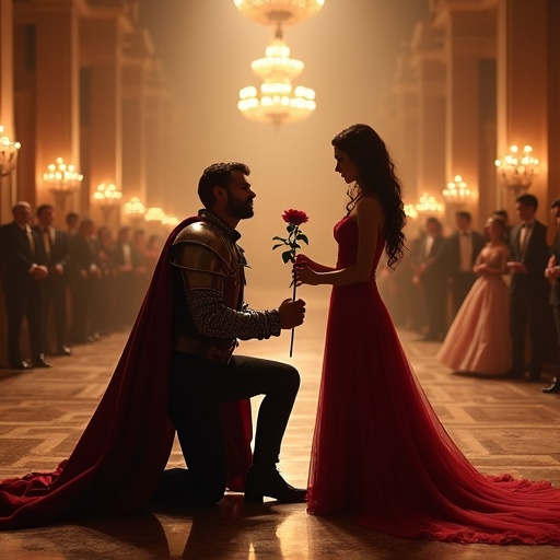 Knight’s Grand Proposal in a Red Rose Ballroom