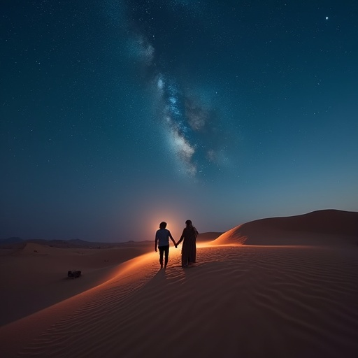 Silhouettes of Love Under a Starry Desert Sky