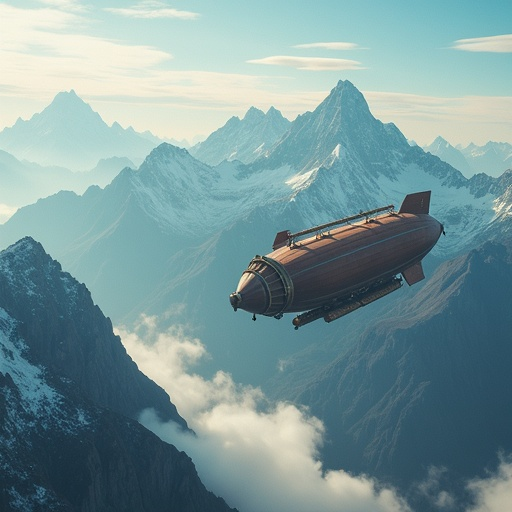 Airship Adventure: Soaring Above Snowy Peaks