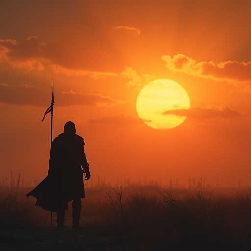 Silhouetted Against the Setting Sun: A Lone Figure’s Journey