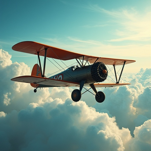 Vintage Biplane Soaring Through the Clouds