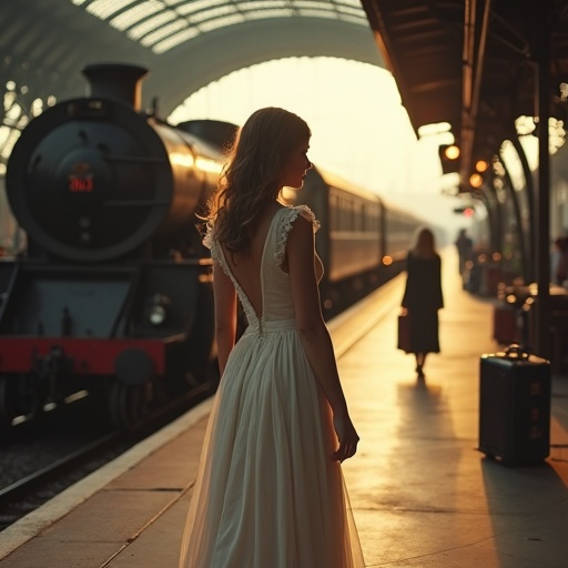 Golden Hour Reverie: A Woman in White Awaits