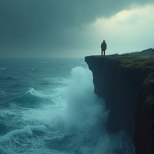 A Solitary Figure Contemplates the Stormy Sea