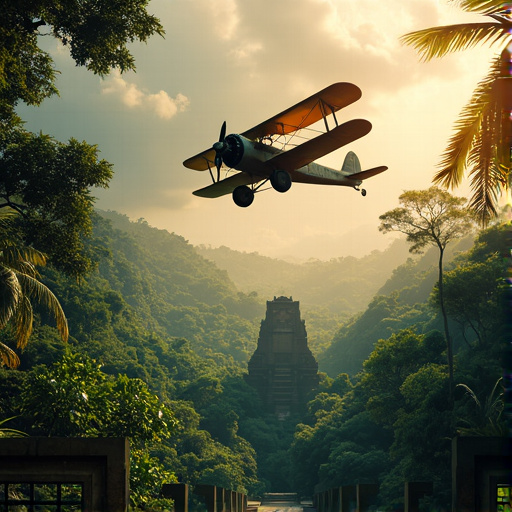 Lost in Time: A Biplane Soars Over Ancient Ruins