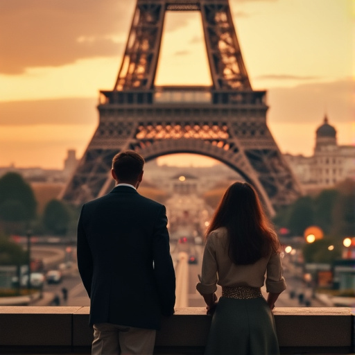 Eiffel Tower Romance: A Silhouette of Love at Dusk